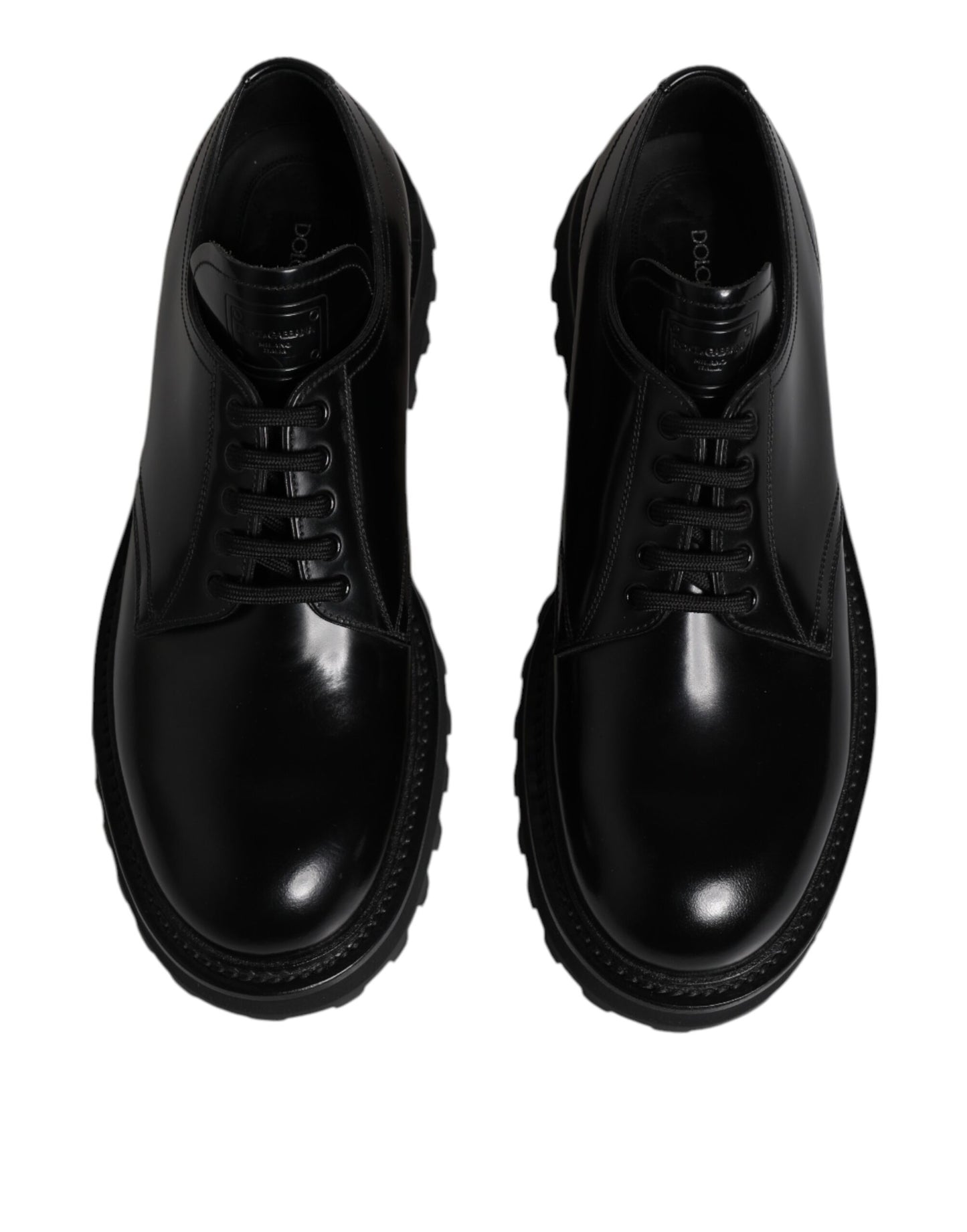Black Leather Lace Up Derby Men Dress Shoes-Dolce & Gabbana-LabelTerrace.com