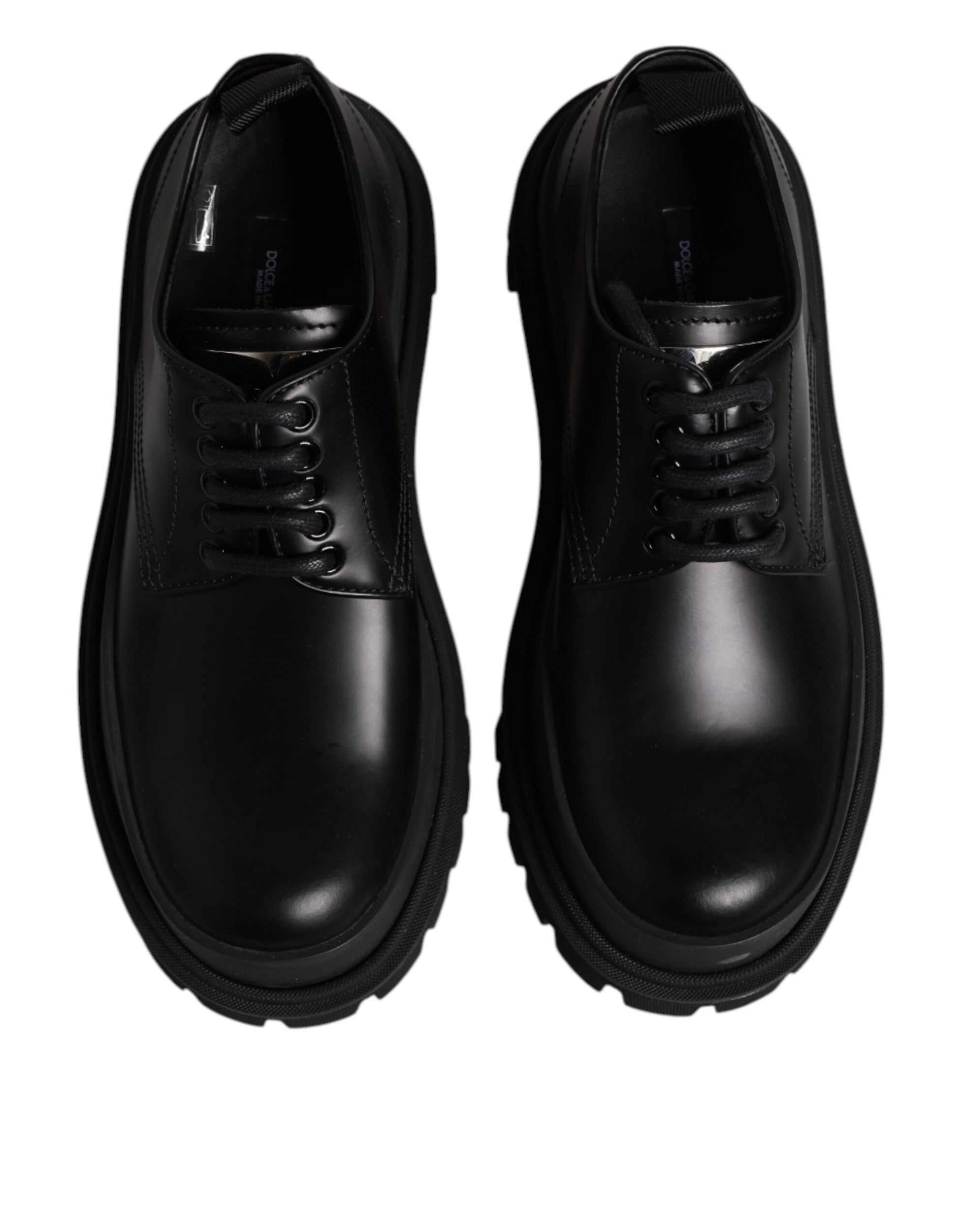 Black Leather Lace Up Derby Men Dress Shoes-Dolce & Gabbana-LabelTerrace.com