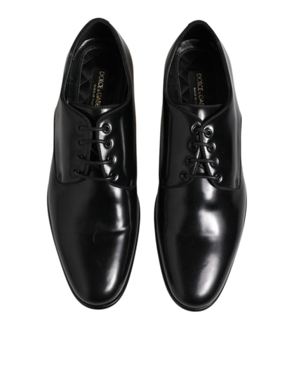 Black Leather Lace Up Derby Men Dress Shoes-Dolce & Gabbana-LabelTerrace.com