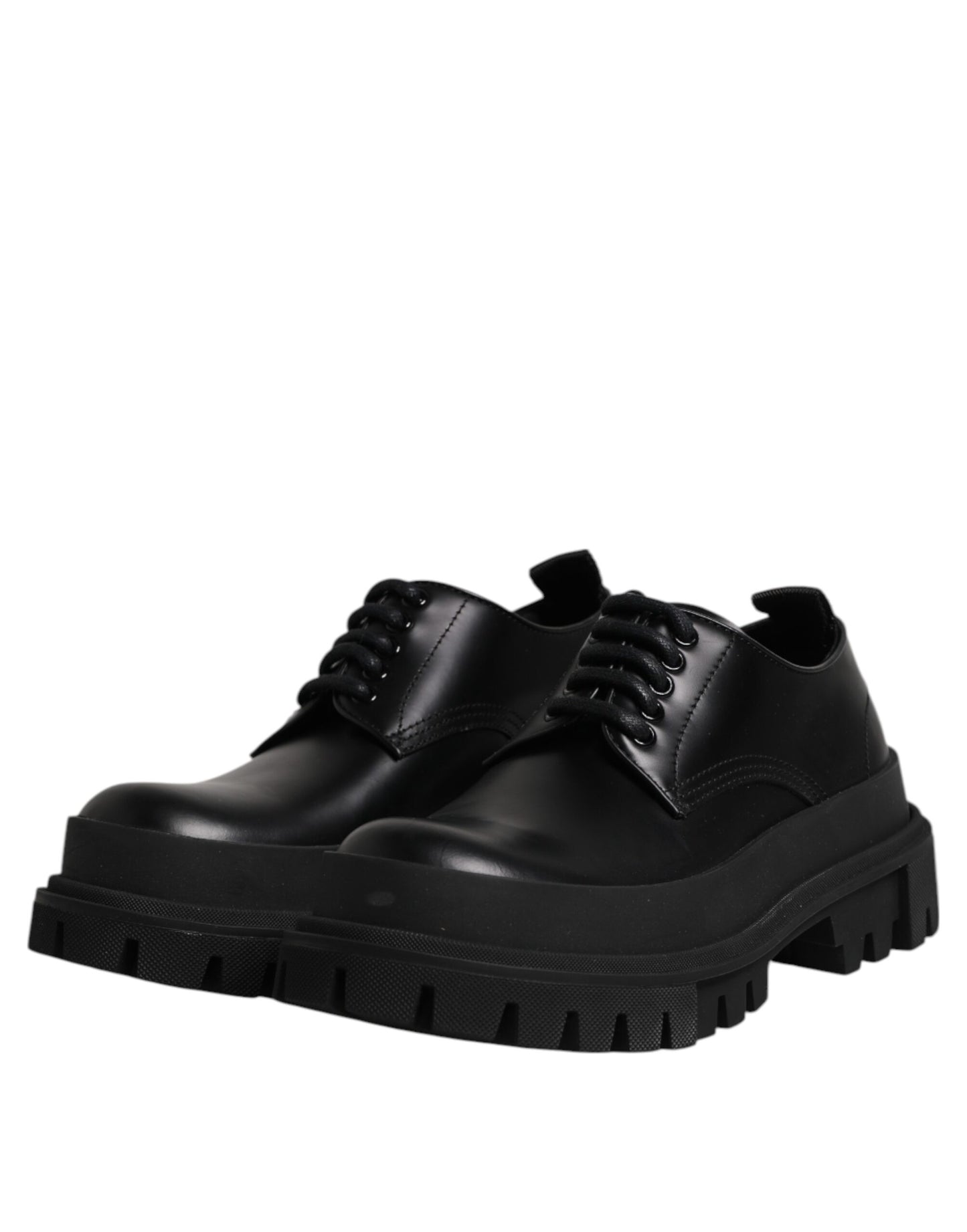Black Leather Lace Up Derby Men Dress Shoes-Dolce & Gabbana-LabelTerrace.com