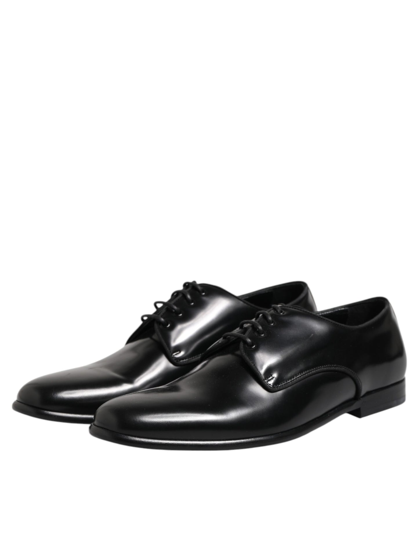 Black Leather Lace Up Derby Men Dress Shoes-Dolce & Gabbana-LabelTerrace.com