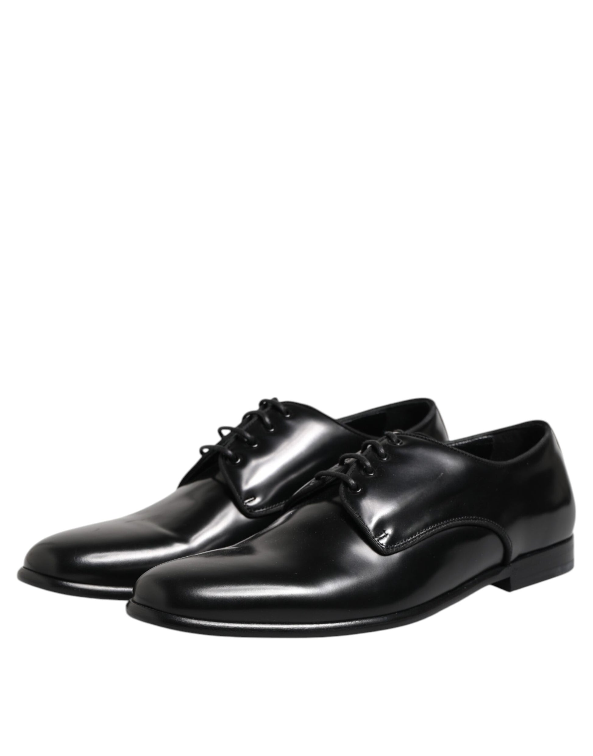 Black Leather Lace Up Derby Men Dress Shoes-Dolce & Gabbana-LabelTerrace.com