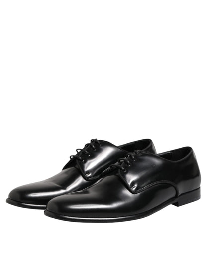 Black Leather Lace Up Derby Men Dress Shoes-Dolce & Gabbana-LabelTerrace.com