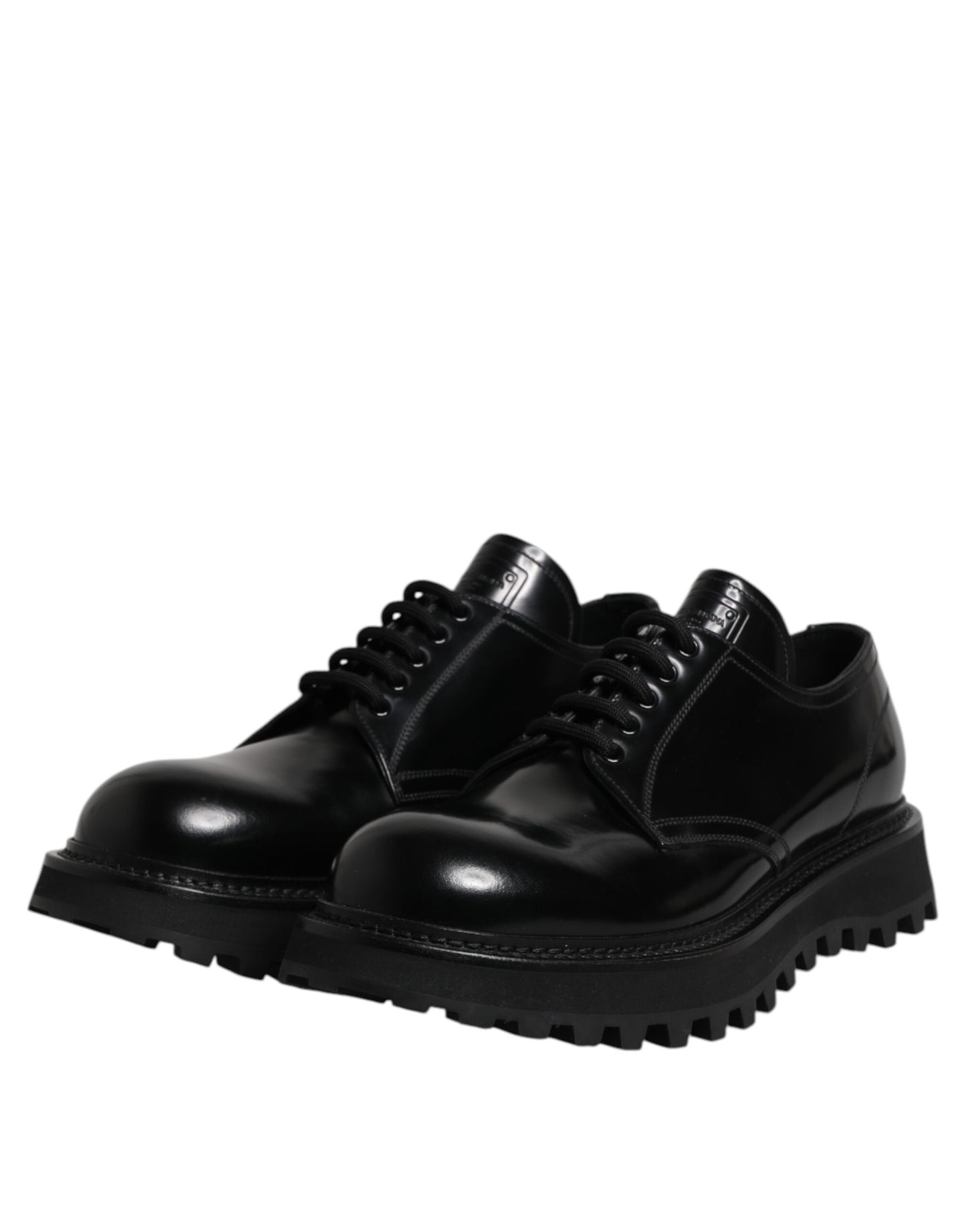 Black Leather Lace Up Derby Men Dress Shoes-Dolce & Gabbana-LabelTerrace.com