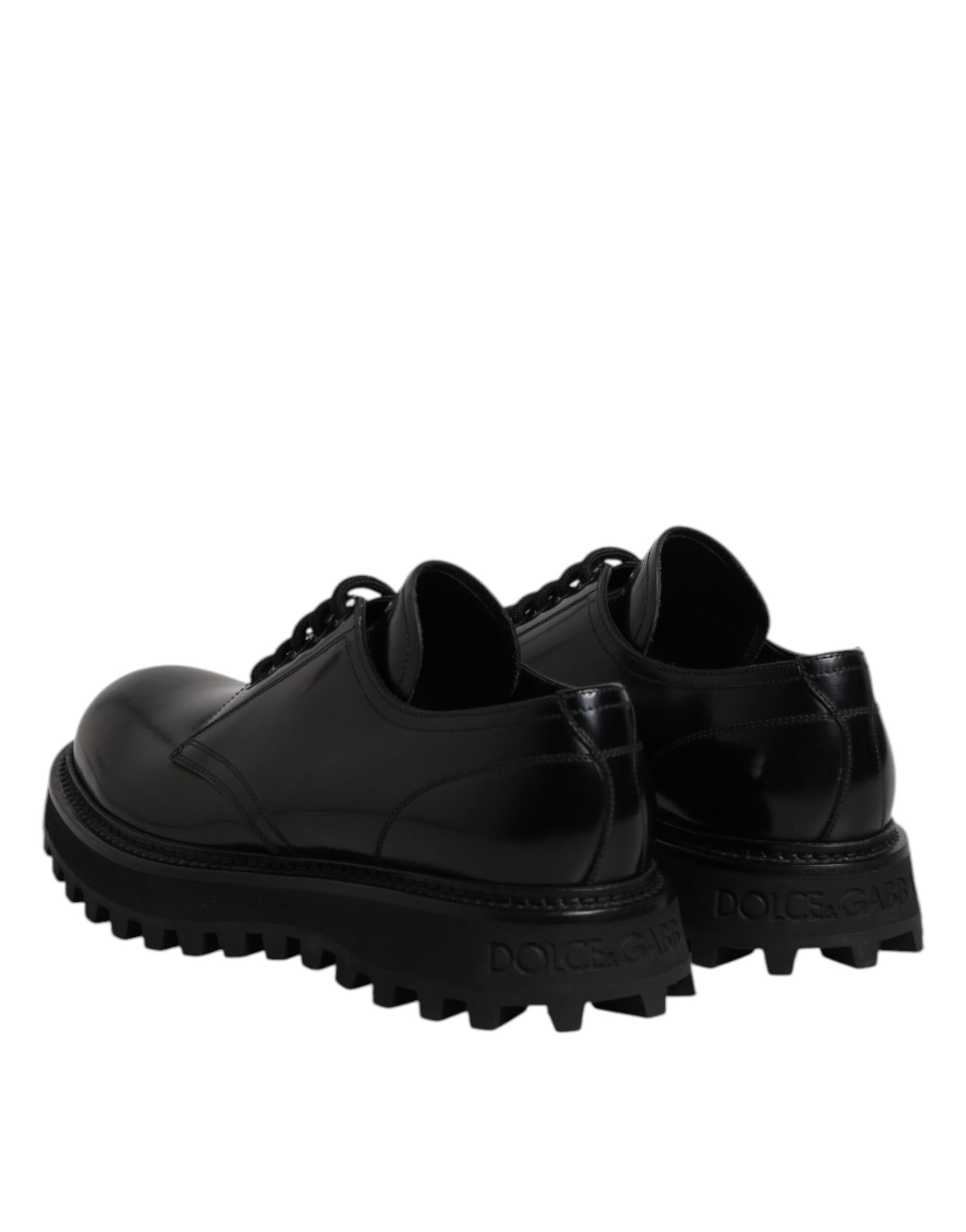 Black Leather Lace Up Derby Men Dress Shoes-Dolce & Gabbana-LabelTerrace.com