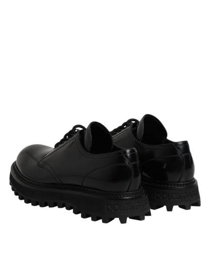 Black Leather Lace Up Derby Men Dress Shoes-Dolce & Gabbana-LabelTerrace.com
