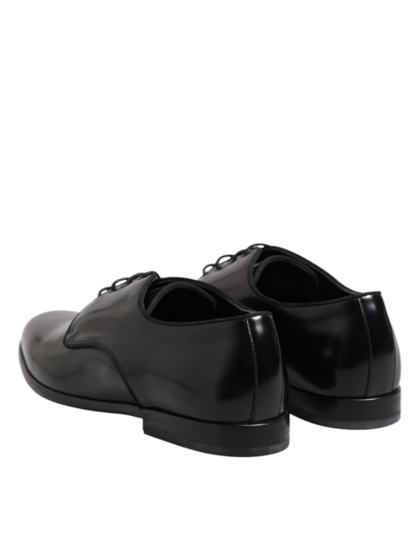 Black Leather Lace Up Derby Men Dress Shoes-Dolce & Gabbana-LabelTerrace.com