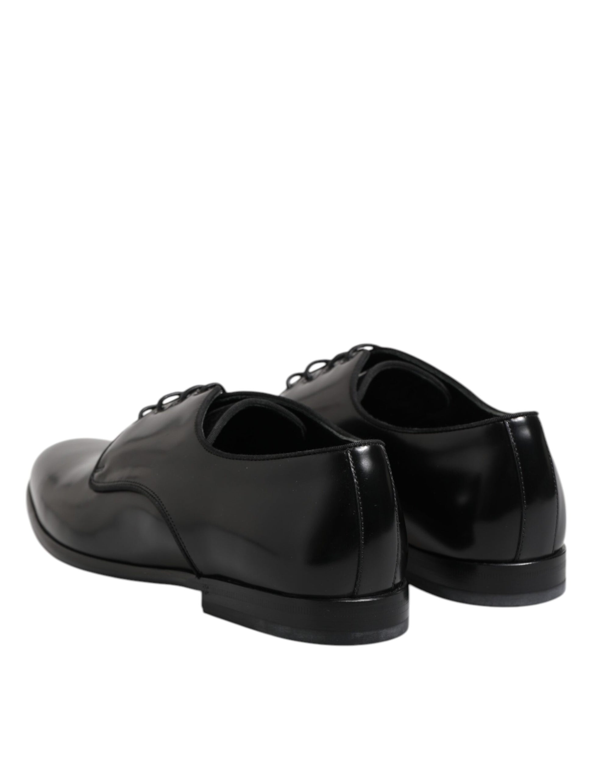 Black Leather Lace Up Derby Men Dress Shoes-Dolce & Gabbana-LabelTerrace.com