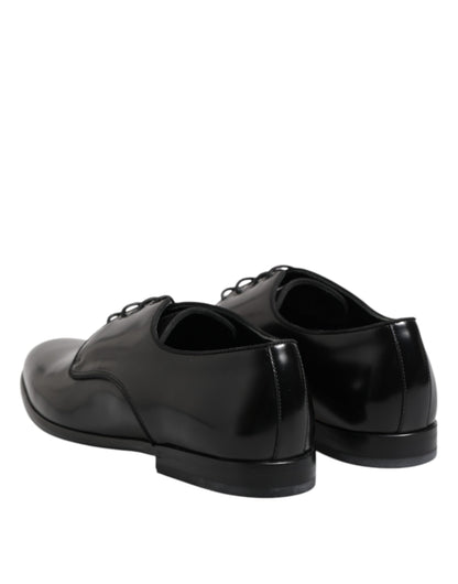 Black Leather Lace Up Derby Men Dress Shoes-Dolce & Gabbana-LabelTerrace.com