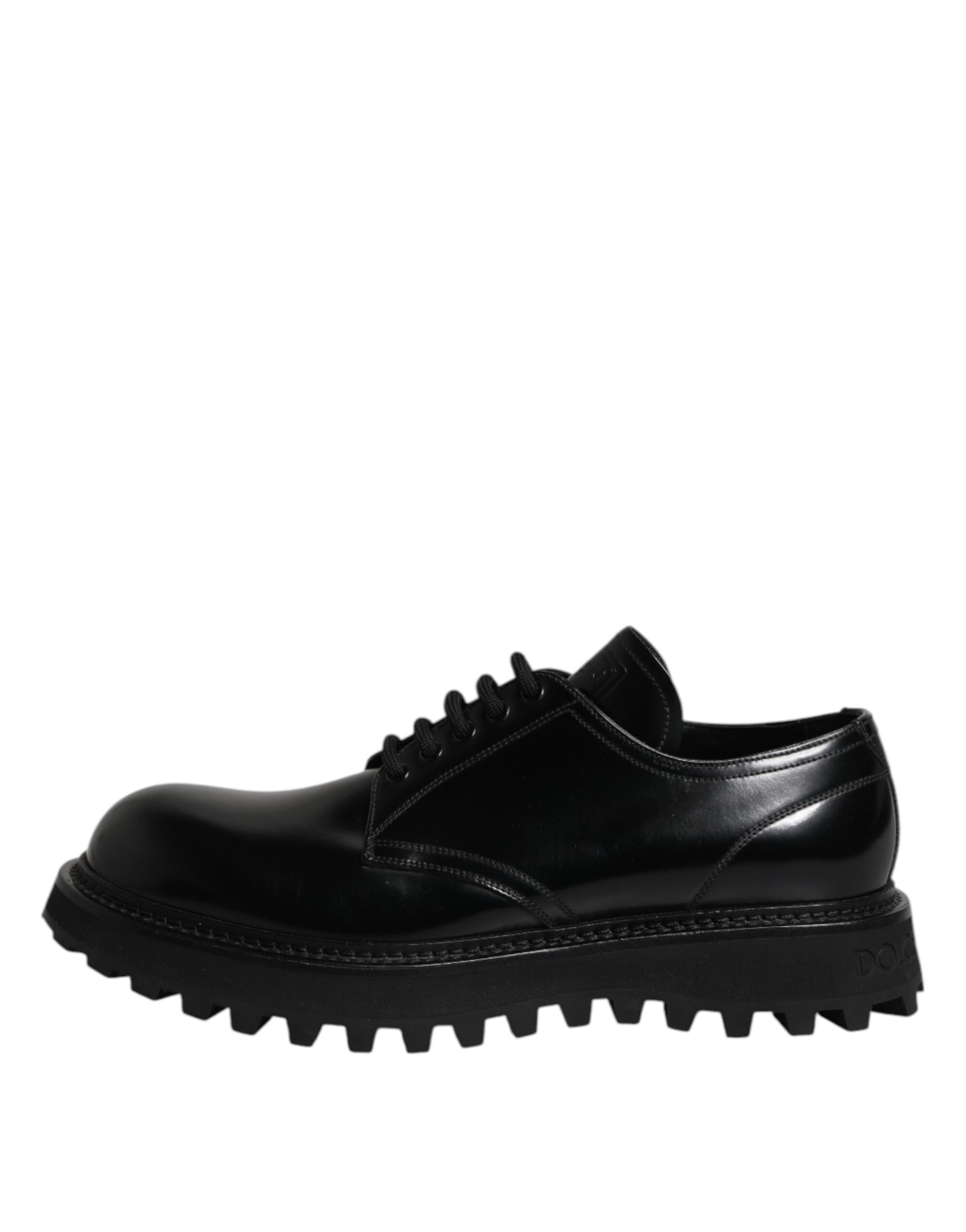 Black Leather Lace Up Derby Men Dress Shoes-Dolce & Gabbana-LabelTerrace.com