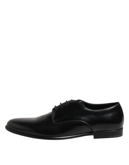 Black Leather Lace Up Derby Men Dress Shoes-Dolce & Gabbana-LabelTerrace.com
