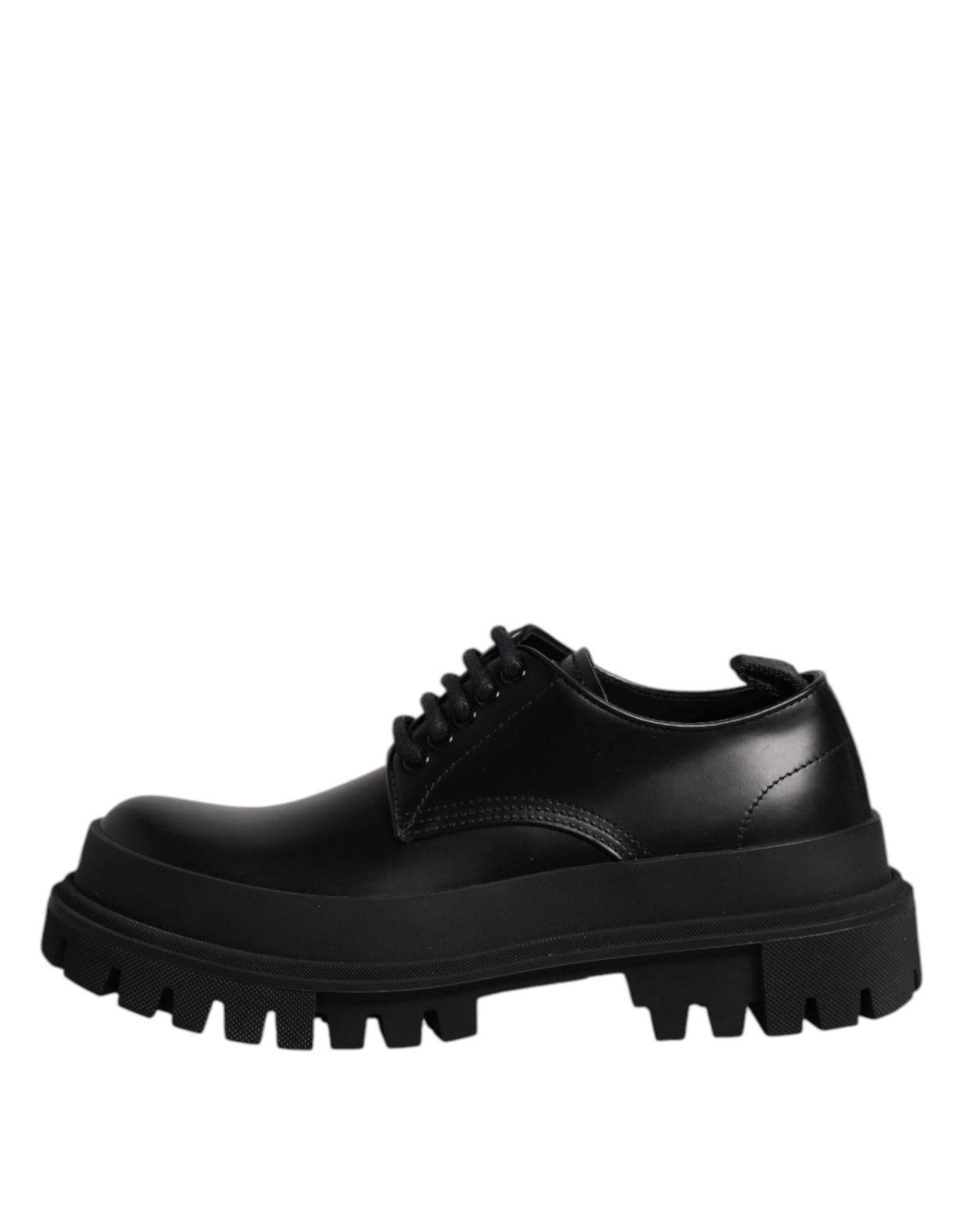 Black Leather Lace Up Derby Men Dress Shoes-Dolce & Gabbana-LabelTerrace.com