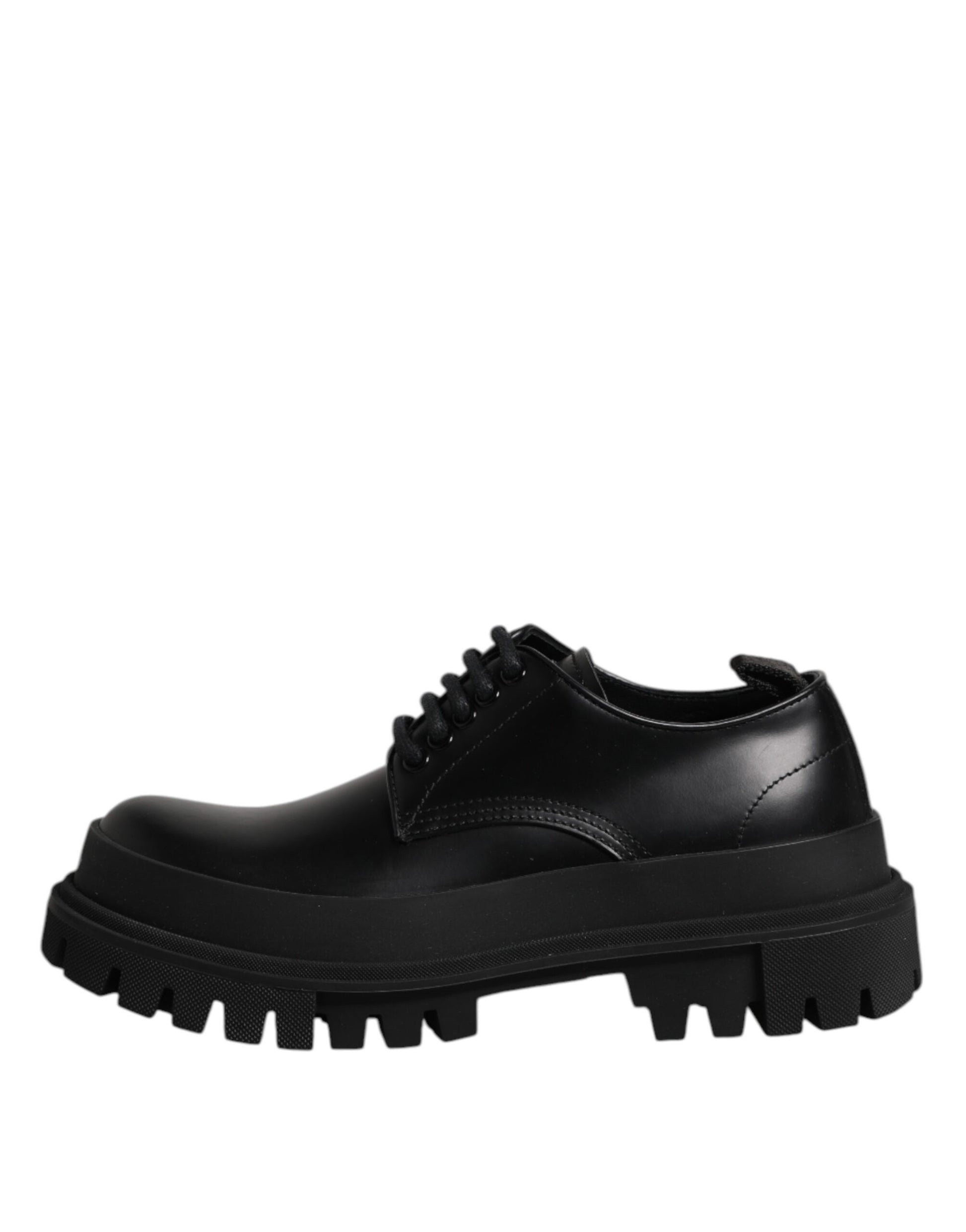 Black Leather Lace Up Derby Men Dress Shoes-Dolce & Gabbana-LabelTerrace.com
