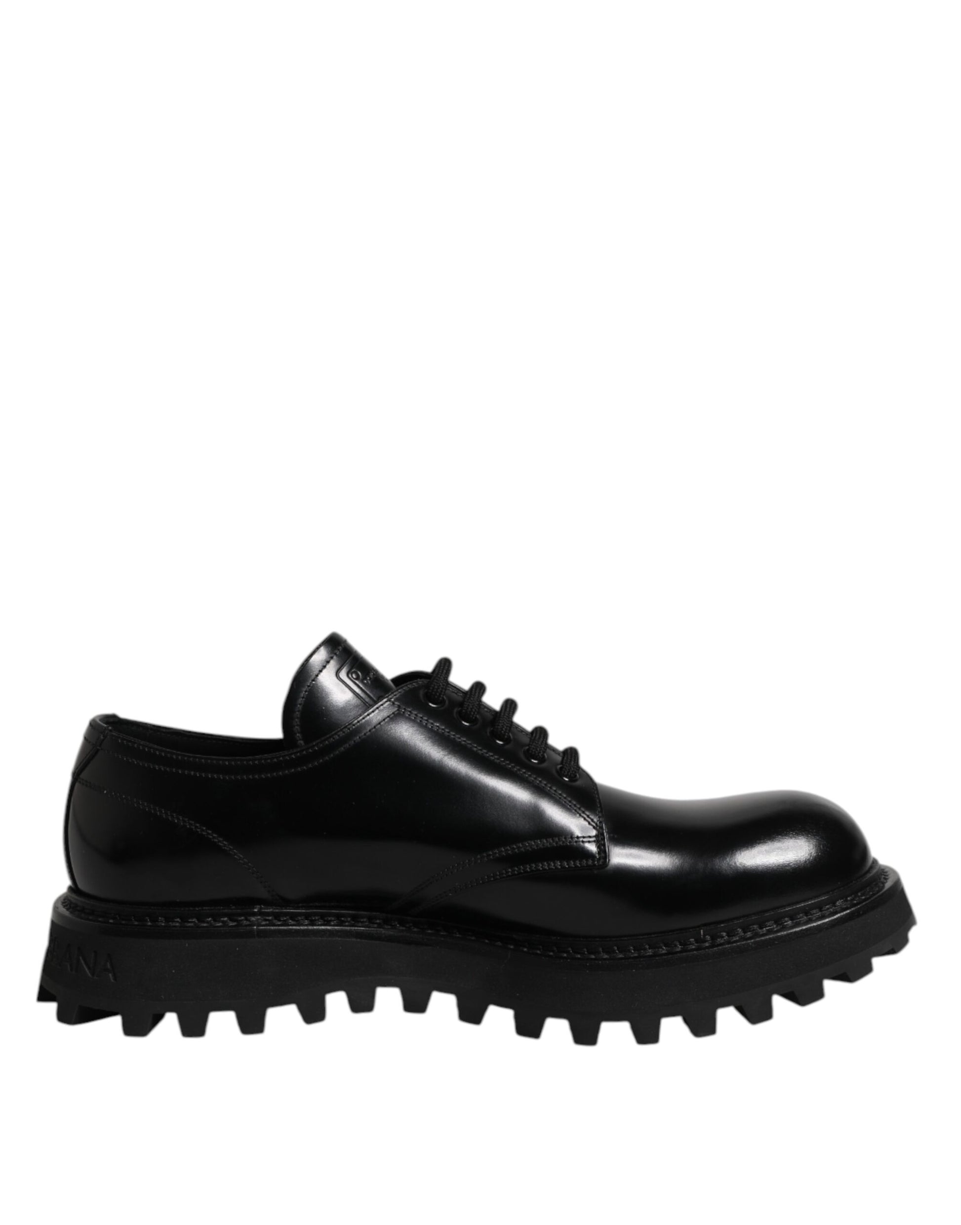 Black Leather Lace Up Derby Men Dress Shoes-Dolce & Gabbana-LabelTerrace.com