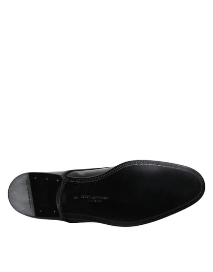 Black Leather Lace Up Derby Men Dress Shoes-Dolce & Gabbana-LabelTerrace.com