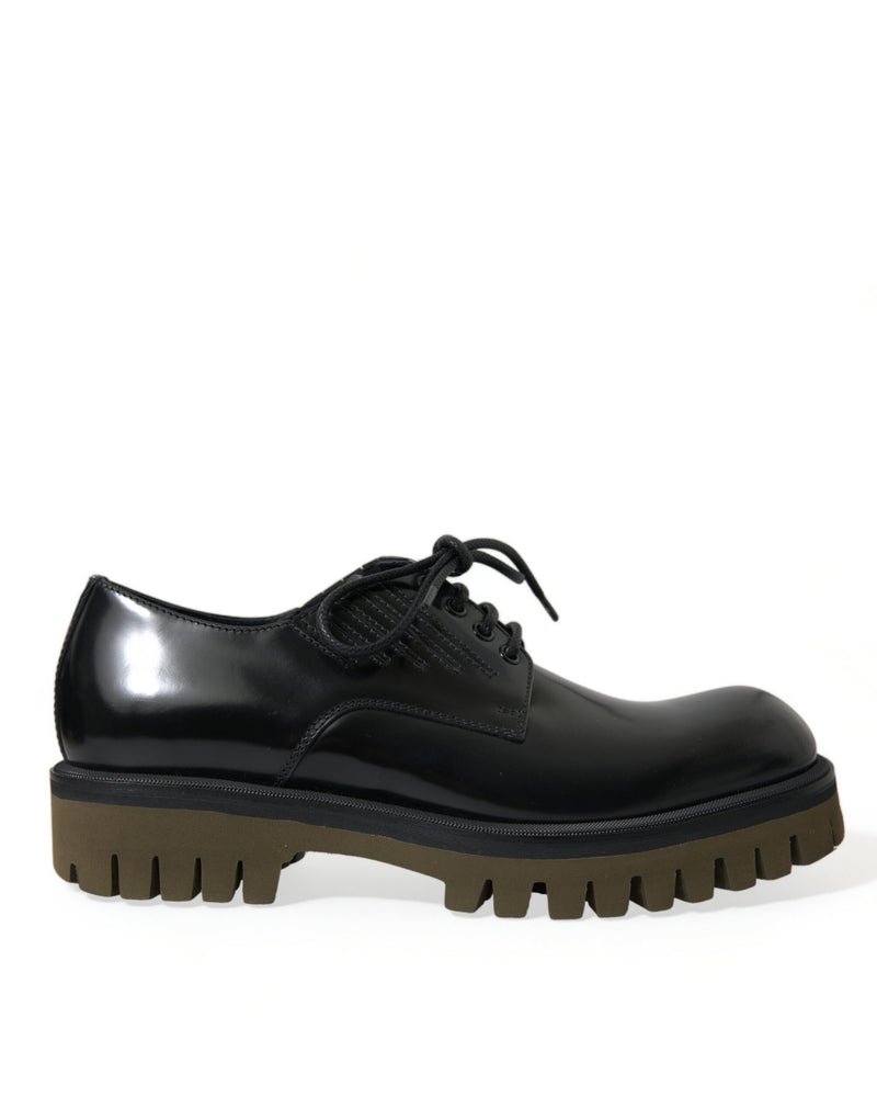 Black Leather Lace Up Derby Men Dress Shoes-Dolce & Gabbana-LabelTerrace.com