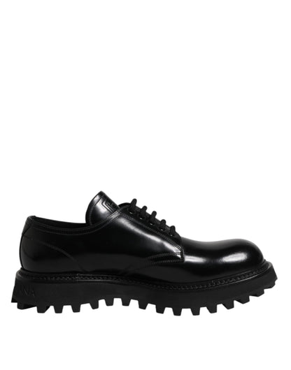 Black Leather Lace Up Derby Men Dress Shoes-Dolce & Gabbana-LabelTerrace.com