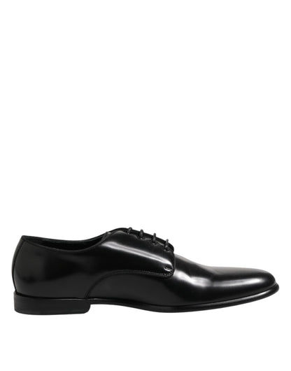 Black Leather Lace Up Derby Men Dress Shoes-Dolce & Gabbana-LabelTerrace.com