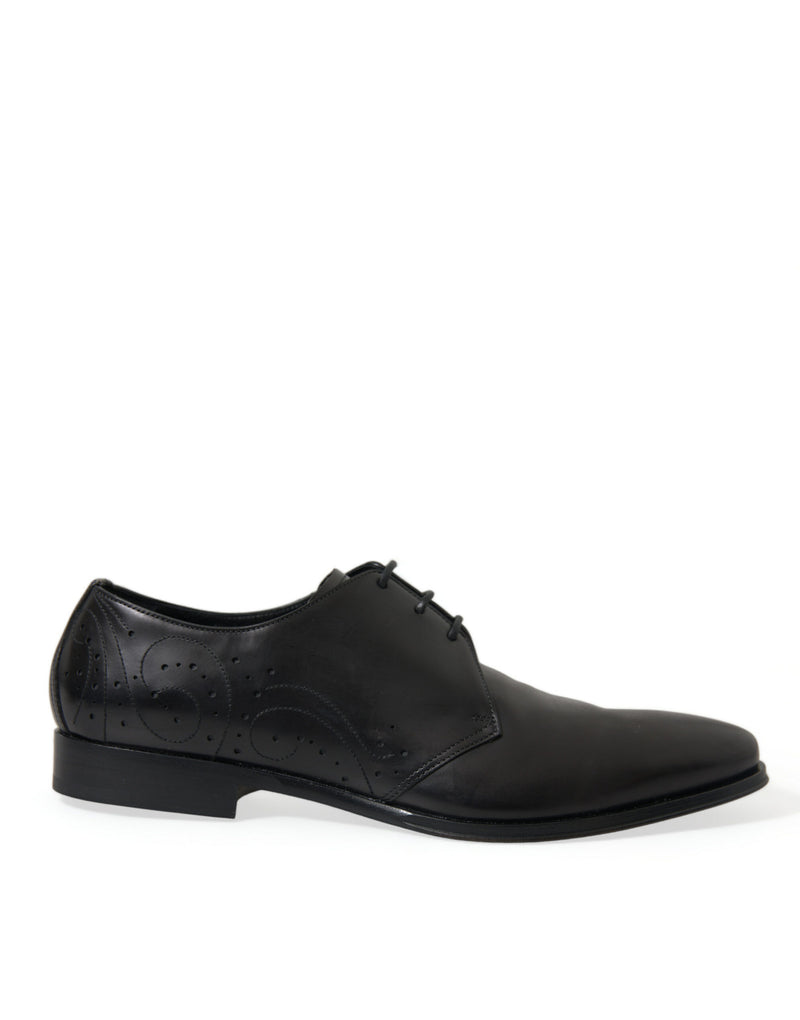 Black Leather Lace Up Formal Derby Dress Shoes-Dolce & Gabbana-LabelTerrace.com
