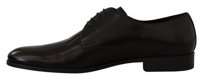 Black Leather Lace Up Formal Derby Shoes-Dolce & Gabbana-LabelTerrace.com