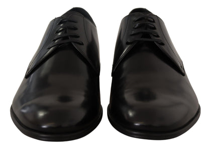 Black Leather Lace Up Formal Derby Shoes-Dolce & Gabbana-LabelTerrace.com