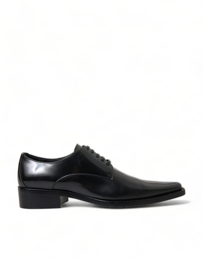 Black Leather Lace Up Formal Flats Shoes-Dolce & Gabbana-LabelTerrace.com
