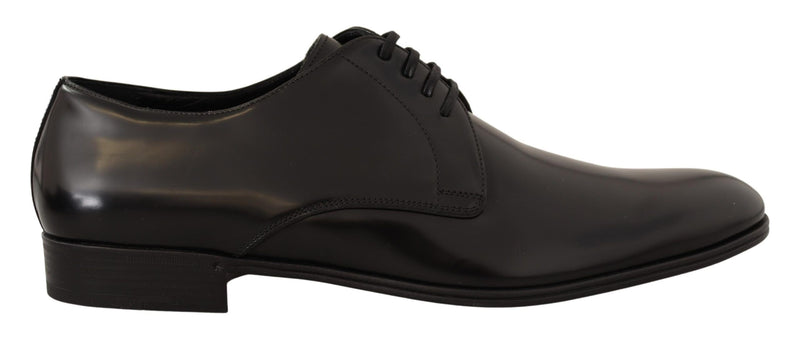Black Leather Lace Up Men Dress Derby Shoes-Dolce & Gabbana-LabelTerrace.com