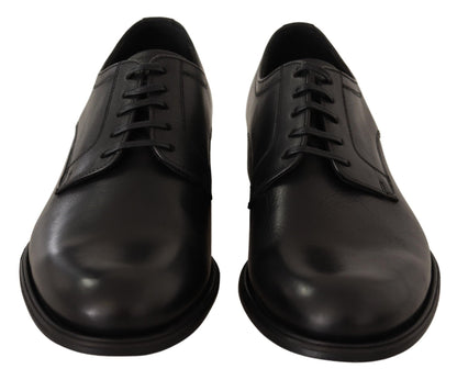 Black Leather Lace Up Mens Formal Derby Shoes-Dolce & Gabbana-LabelTerrace.com