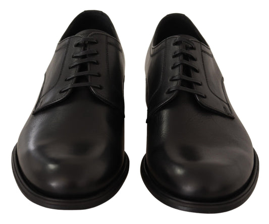 Black Leather Lace Up Mens Formal Derby Shoes-Dolce & Gabbana-LabelTerrace.com