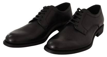 Black Leather Lace Up Mens Formal Derby Shoes-Dolce & Gabbana-LabelTerrace.com