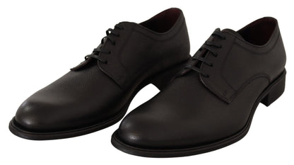 Black Leather Lace Up Mens Formal Derby Shoes-Dolce & Gabbana-LabelTerrace.com