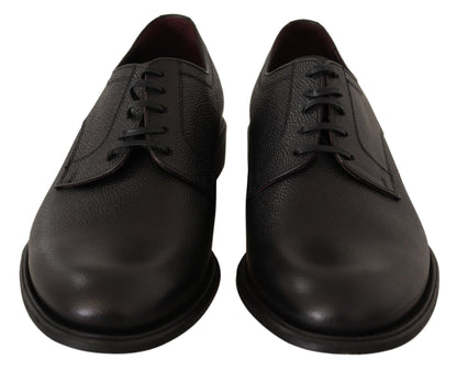 Black Leather Lace Up Mens Formal Derby Shoes-Dolce & Gabbana-LabelTerrace.com