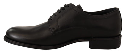 Black Leather Lace Up Mens Formal Derby Shoes-Dolce & Gabbana-LabelTerrace.com