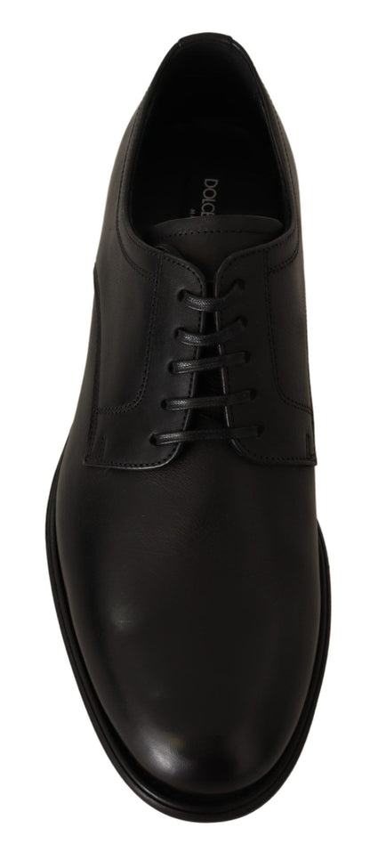 Black Leather Lace Up Mens Formal Derby Shoes-Dolce & Gabbana-LabelTerrace.com