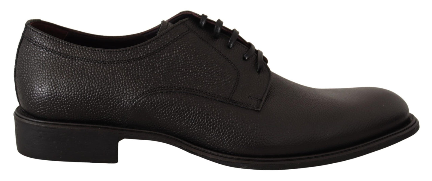 Black Leather Lace Up Mens Formal Derby Shoes-Dolce & Gabbana-LabelTerrace.com