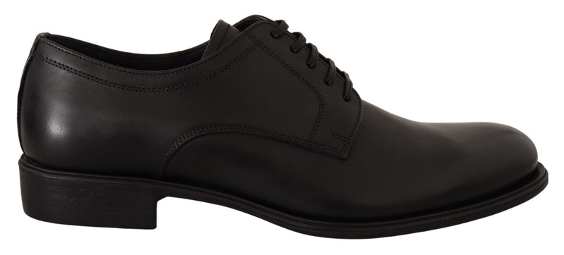 Black Leather Lace Up Mens Formal Derby Shoes-Dolce & Gabbana-LabelTerrace.com