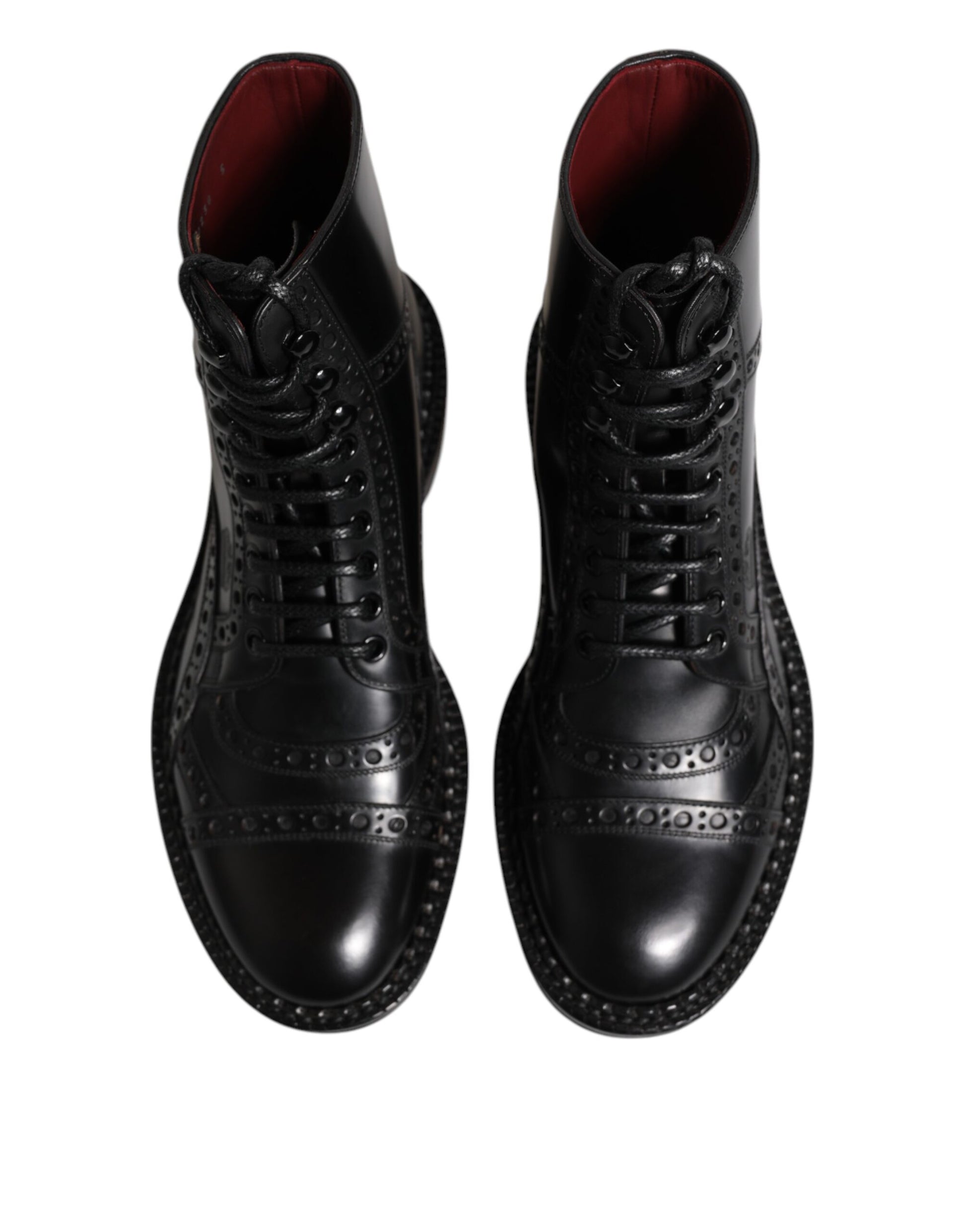 Black Leather Lace Up Mid Calf Boots Shoes-Dolce & Gabbana-LabelTerrace.com