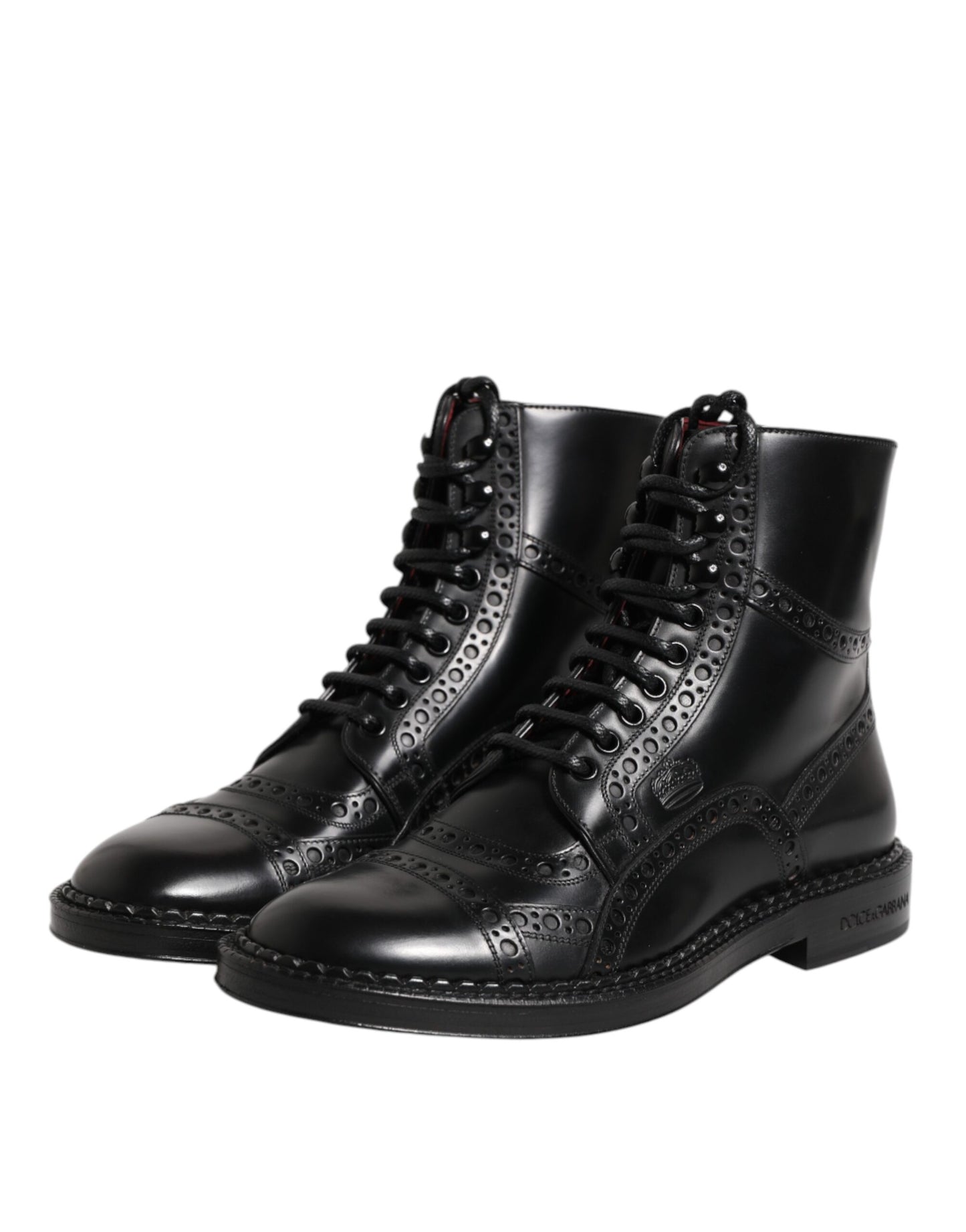 Black Leather Lace Up Mid Calf Boots Shoes-Dolce & Gabbana-LabelTerrace.com