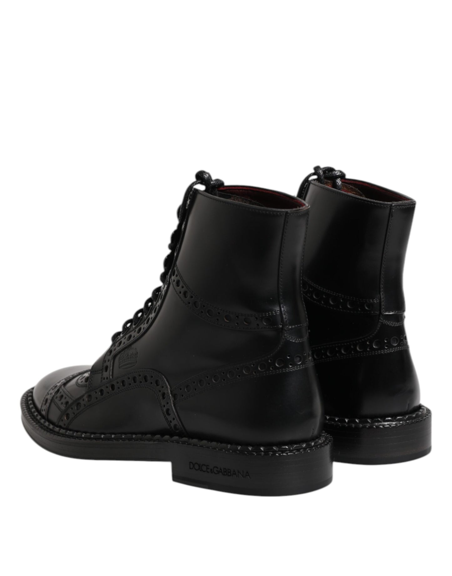 Black Leather Lace Up Mid Calf Boots Shoes-Dolce & Gabbana-LabelTerrace.com