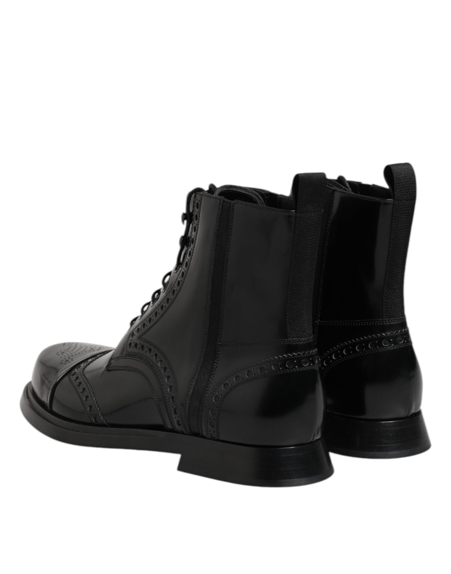Black Leather Lace Up Mid Calf Boots Shoes