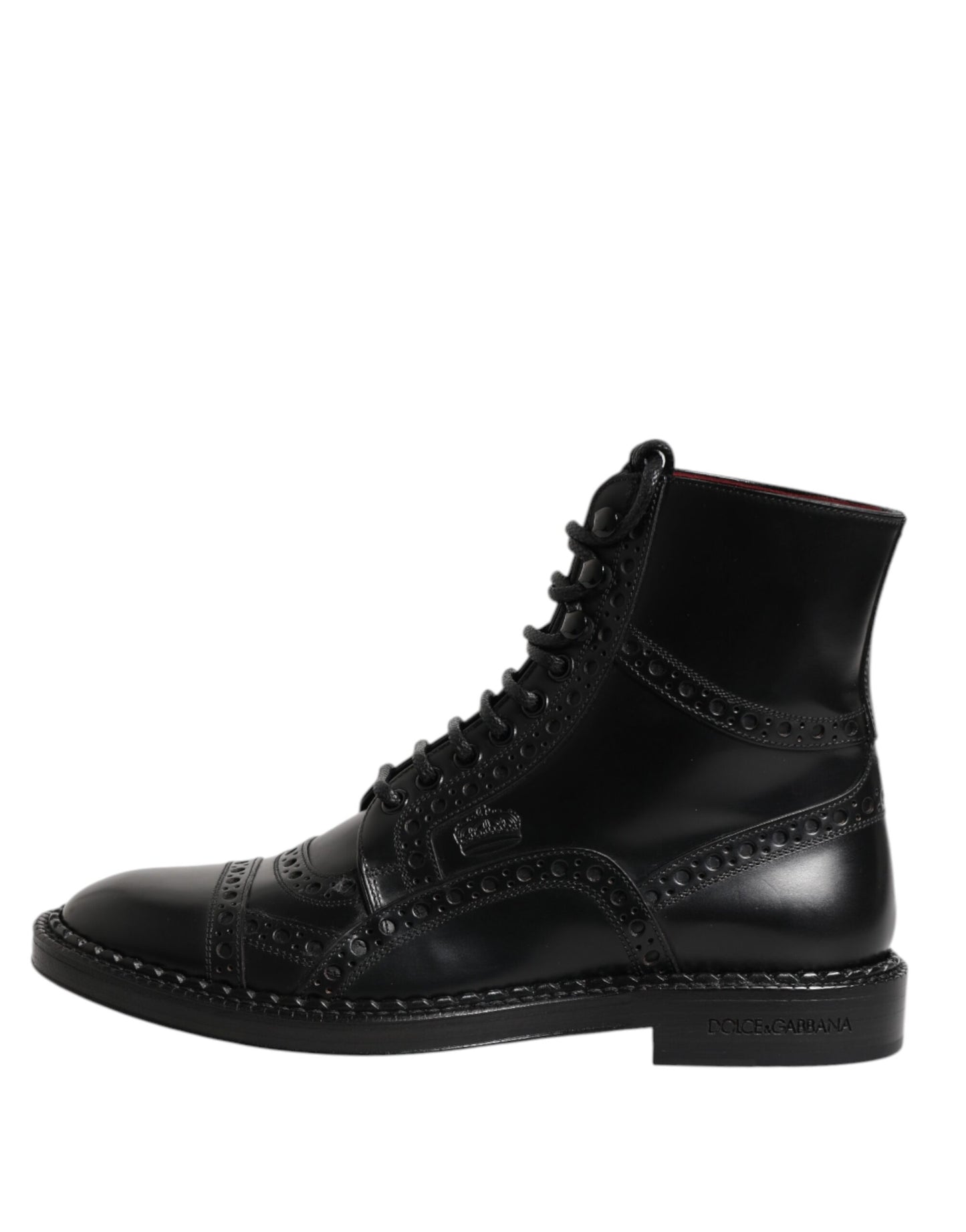 Black Leather Lace Up Mid Calf Boots Shoes-Dolce & Gabbana-LabelTerrace.com