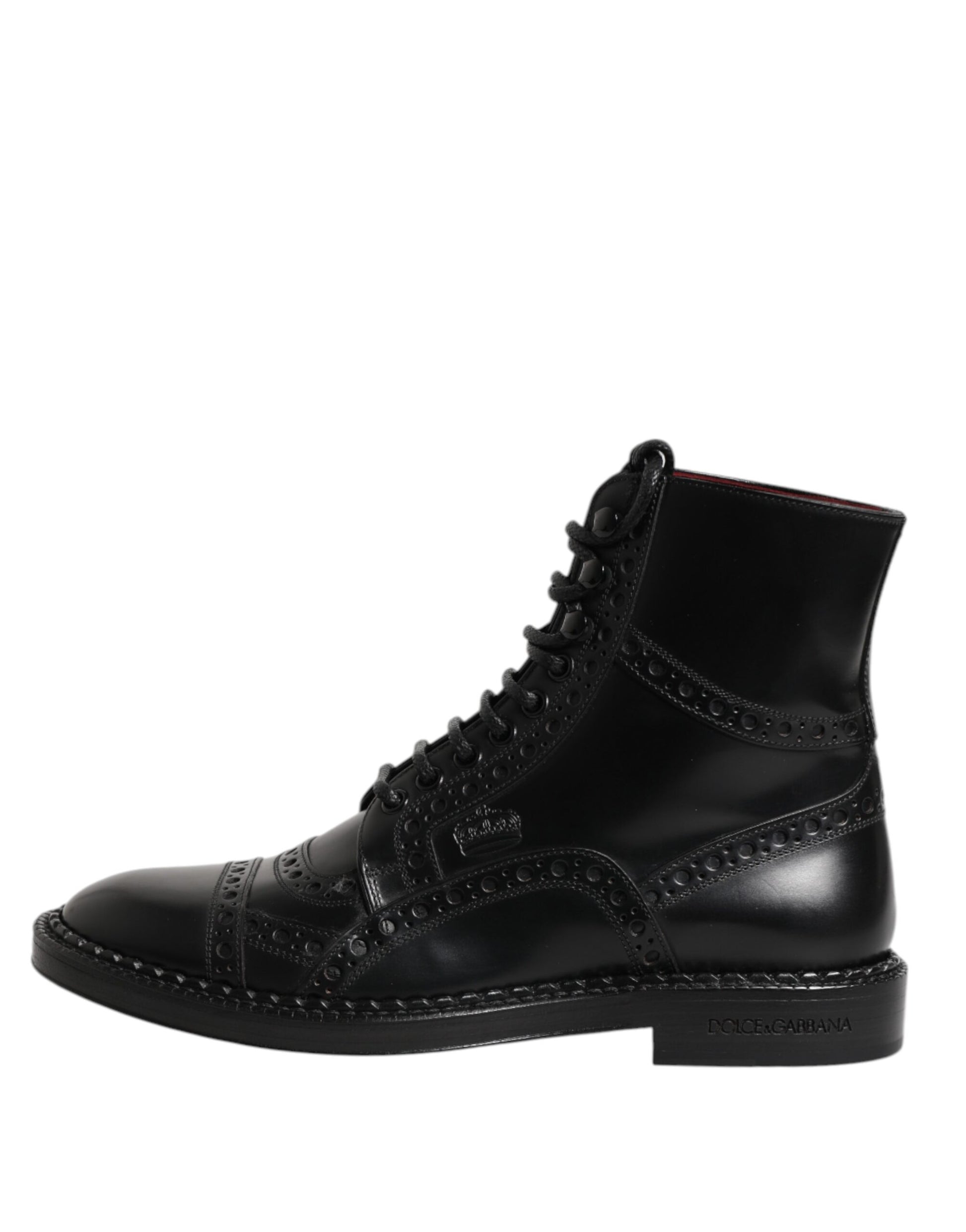 Black Leather Lace Up Mid Calf Boots Shoes-Dolce & Gabbana-LabelTerrace.com