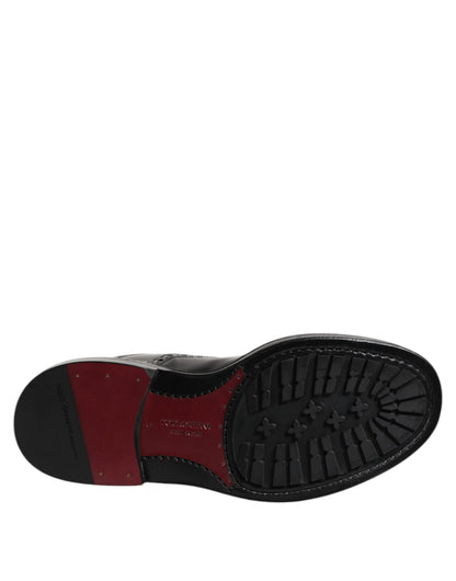 Black Leather Lace Up Mid Calf Boots Shoes-Dolce & Gabbana-LabelTerrace.com