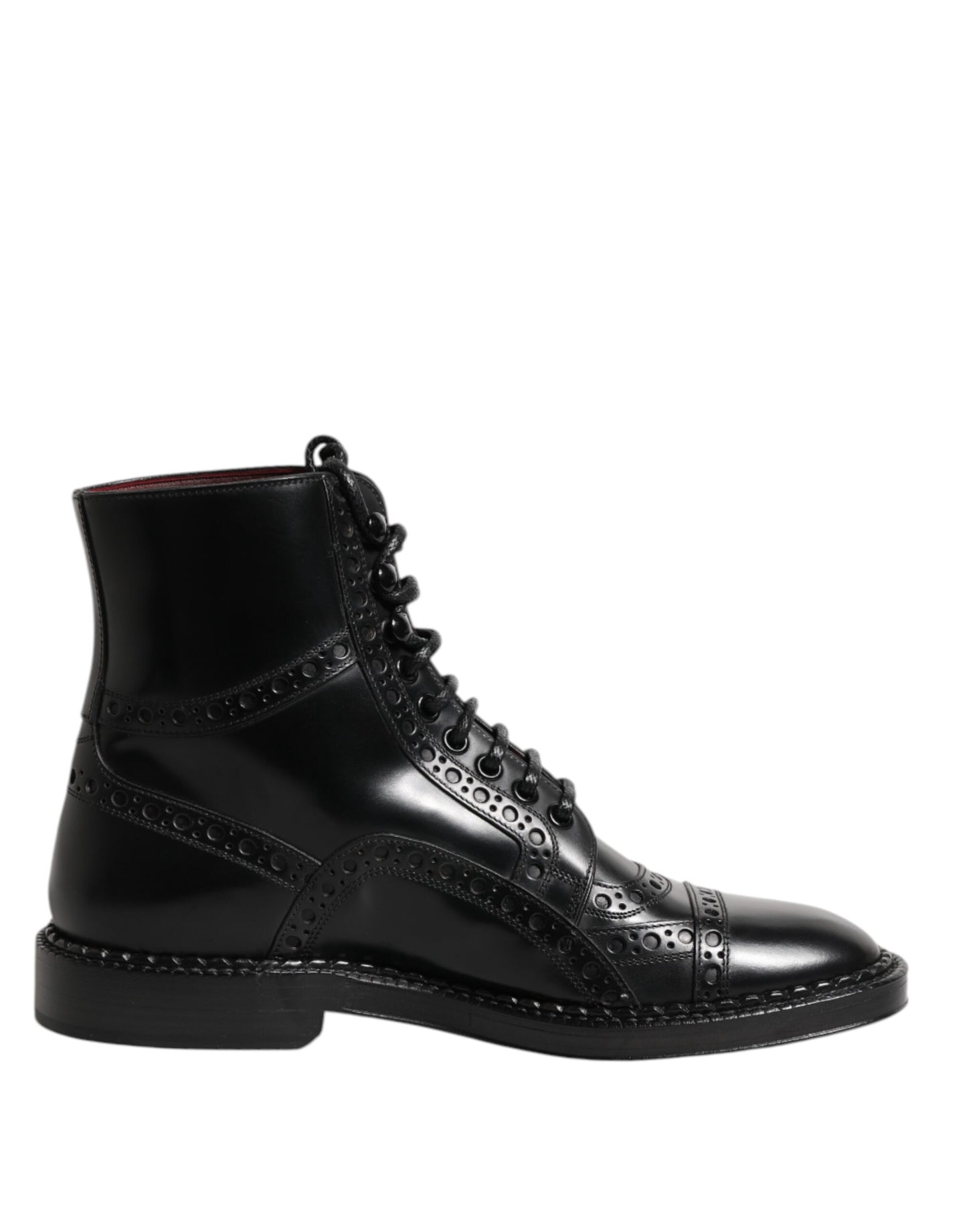 Black Leather Lace Up Mid Calf Boots Shoes-Dolce & Gabbana-LabelTerrace.com