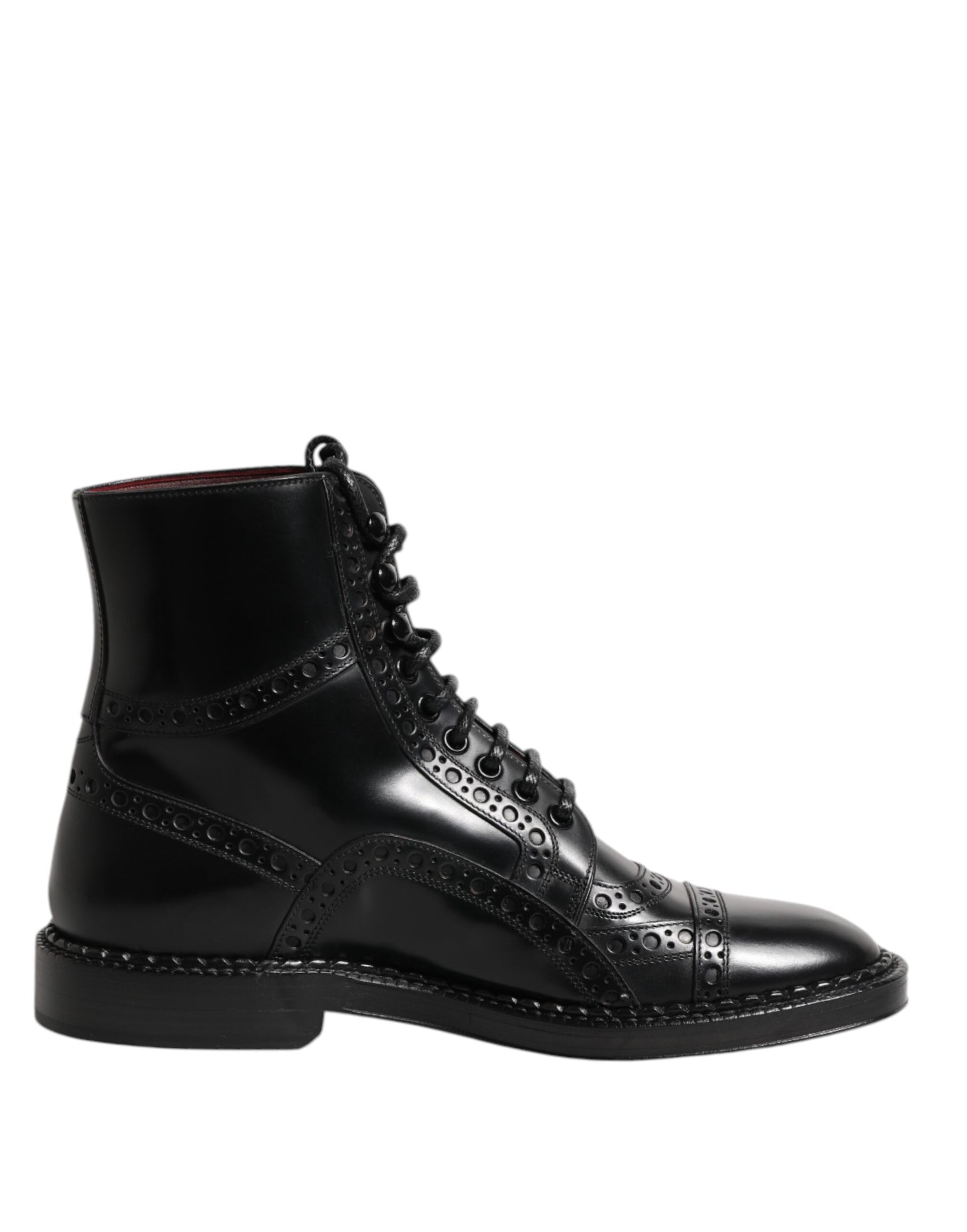 Black Leather Lace Up Mid Calf Boots Shoes-Dolce & Gabbana-LabelTerrace.com