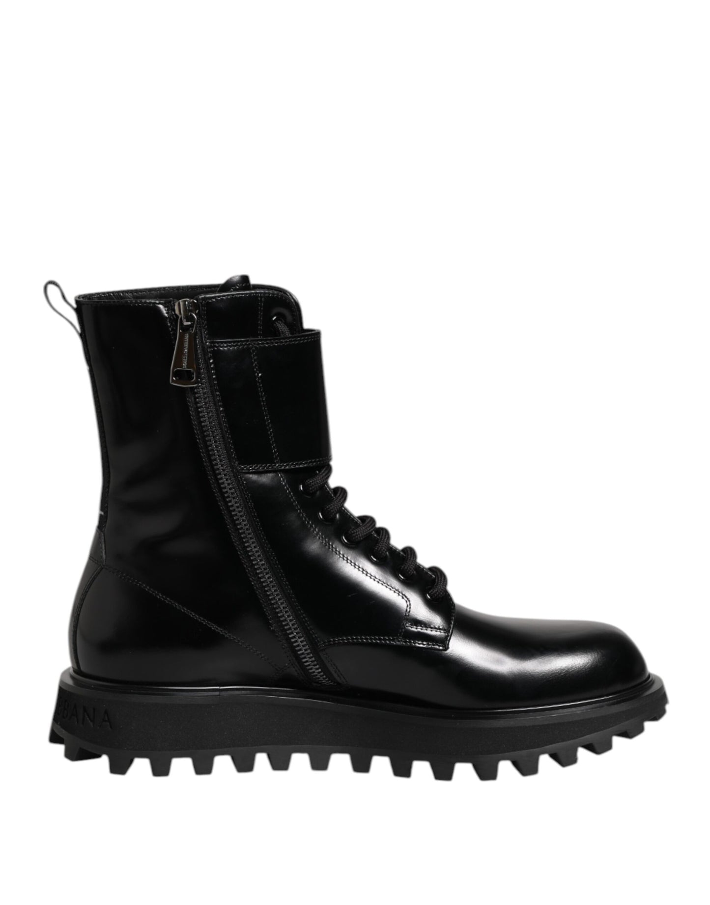 Black Leather Lace Up Mid Calf Boots Shoes-Dolce & Gabbana-LabelTerrace.com