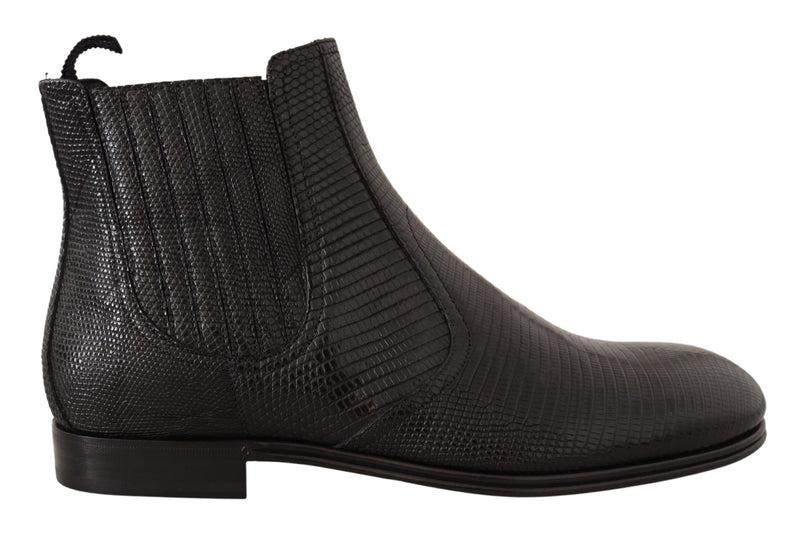 Black Leather Lizard Skin Ankle Boots-Dolce & Gabbana-LabelTerrace.com