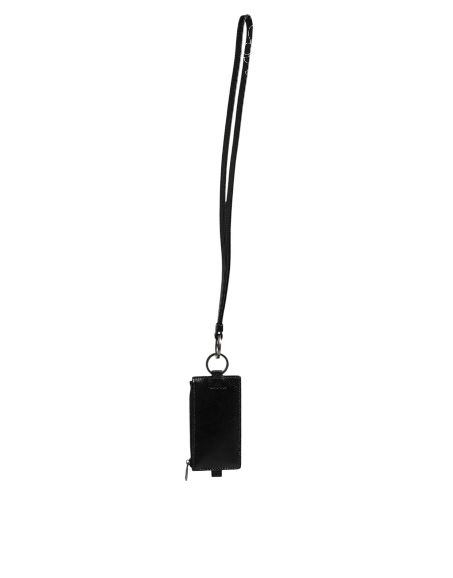 Black Leather Logo Embossed Lanyard Card Holder Wallet-Dolce & Gabbana-LabelTerrace.com