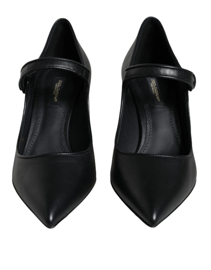 Black Leather Logo Heels Mary Janes Pumps Shoes-Dolce & Gabbana-LabelTerrace.com