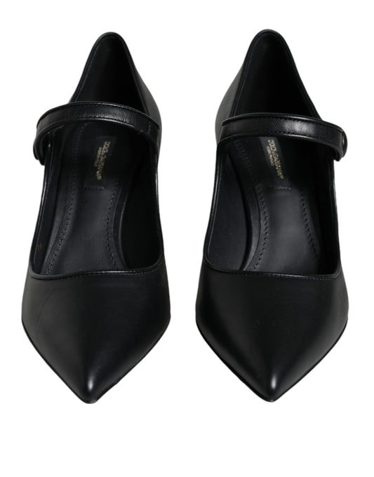 Black Leather Logo Heels Mary Janes Pumps Shoes-Dolce & Gabbana-LabelTerrace.com